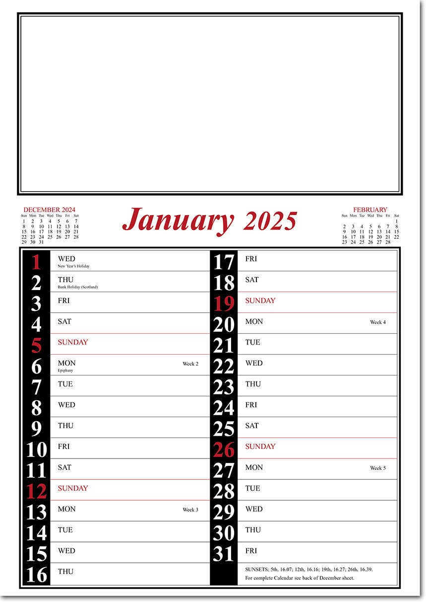 Wire Bound Memo Calendar - Red and Black