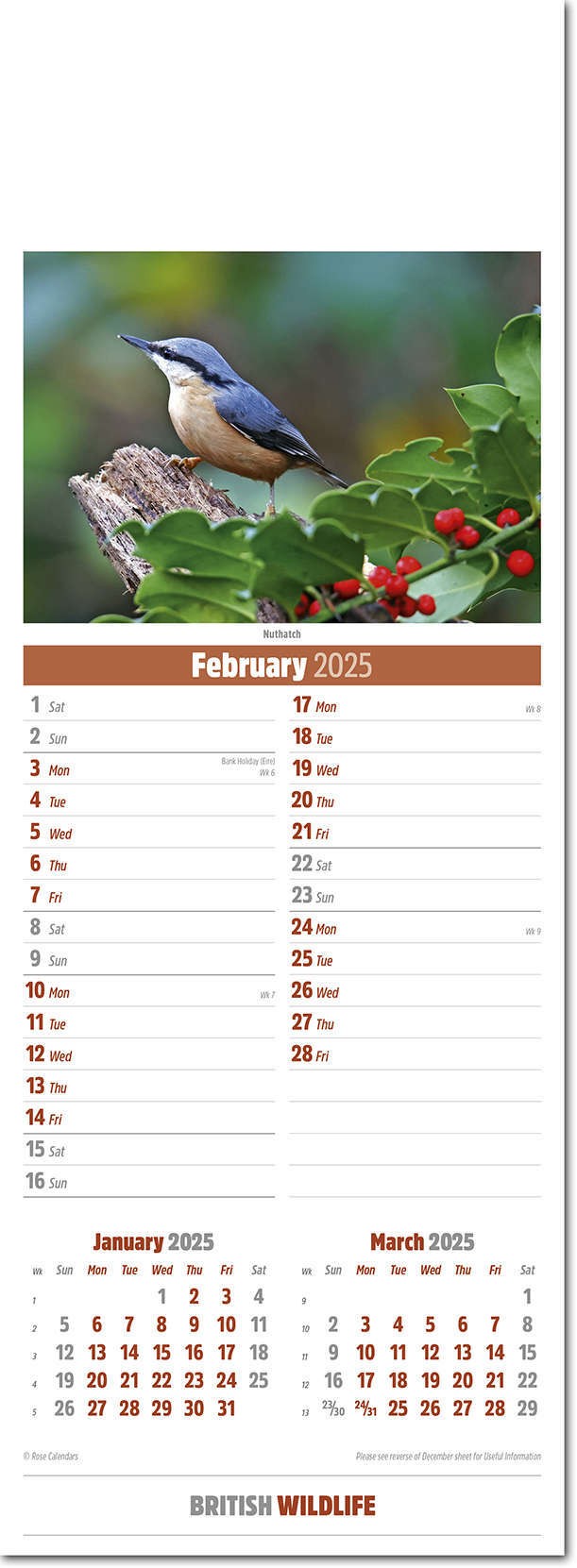 Slimline British Wildlife Calendar